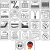 A collage of icons and badges representing product features and quality certifications. Anteprima dell’immagine prodotto