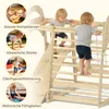 Children playing on a wooden Montessori climbing structure indoors. Podgląd zdjęcia produktu