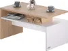 A modern coffee table with a wood-finished top and a white lower section, decorated with a small wooden train set and books. Náhľad obrázku produktu