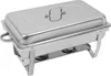 A silver chafing dish with a lid, set on its stand with fuel burners visible underneath. Náhled obrázku produktu