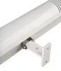 A close-up, angled view of a white infrared heater with a mounting bracket attached. Produktbild-Vorschau