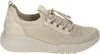 A side view of a beige sneaker with gold accents. Produktbild-Vorschau