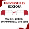 Illustration showing a modular sofa with the corner piece highlighted in red on both sides, indicating it can be attached to either the left or right. Produktbild-Vorschau