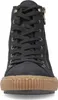 A close-up, front-facing view of a black high-top sneaker with a tan sole. Produktbild-Vorschau