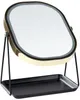 A gold and black lighted makeup mirror on a stand with a tray. Náhled obrázku produktu