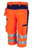 A back view of a pair of orange and navy blue work shorts with reflective stripes. Produktbild-Vorschau
