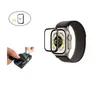 A smartwatch with a screen protector being applied, and a separate inset showing two screen protectors. Produktbild-Vorschau