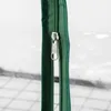 A close-up view of a green zipper on a clear plastic greenhouse or storage box. Náhled obrázku produktu