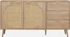 A light wood sideboard with two doors featuring woven rattan inserts and three drawers on the right side, shown against a plain white background. Anteprima dell’immagine prodotto