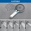 A collage showing a shower head with different spray patterns and a close-up of its nozzles. Produktbild-Vorschau