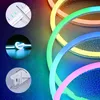 Close-up of colorful LED neon lights arranged in circles, with inset diagrams showing product details. Produktbild-Vorschau