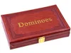 A closed brown leather box with the word "Dominoes" embossed in gold on the lid. Náhľad obrázku produktu
