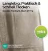 A close-up of a textured fabric, likely a bathrobe, with overlaid text and graphics. Produktbild-Vorschau