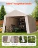 A storage shed set up in a grassy yard with various items stored inside and around it. Anteprima dell’immagine prodotto