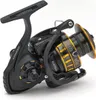 A black and gold fishing reel is shown against a white background. Produktbild-Vorschau