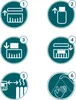 A series of six circular icons illustrating the steps for using a product, likely a dehumidifier refill. Anteprima dell’immagine prodotto