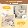 Collage showing two different installation methods for a bed, with diagrams and text labels. Voir les images du produit