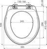 A top-down technical drawing of a toilet seat with dimensions indicated. Produktbild-Vorschau
