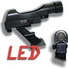 A black LED reflex sight with a red dot reticle, shown from the side and front. The word "LED" is prominently displayed in red text. Produktbild-Vorschau