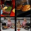 Collage of images showing an air fryer and food being prepared and served. Produktbild-Vorschau