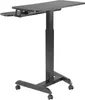 A black adjustable height standing desk with wheels. Voir les images du produit
