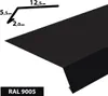 A diagram showing the dimensions of a black metal roof flashing, with the RAL color code also displayed. Produktbild-Vorschau