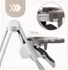 Close-up view of a high chair tray adjustment mechanism, with a measurement indicator. Voir les images du produit