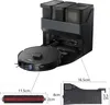 A robot vacuum cleaner and its accessories with dimensions shown. Produktbild-Vorschau
