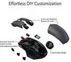 An exploded view of a gaming mouse with various customizable parts and labels. Produktbild-Vorschau