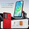 A red phone case is shown next to a phone mounted on a car dashboard mount. Several magnetic accessories are displayed below. Voir les images du produit