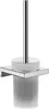 A toilet brush holder with a chrome handle and a frosted glass cup, mounted on a wall. Anteprima dell’immagine prodotto