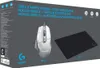 The image shows the retail packaging for a Logitech G502 X wired gaming mouse and a G240 gaming mousepad. Voir les images du produit