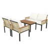 A beige and white outdoor furniture set, including a double sofa, two armchairs, and a coffee table, displayed on a white background. Anteprima dell’immagine prodotto