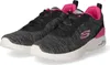 A pair of Skechers Skech-Air Dynamight sneakers in black and gray with pink accents, shown from a side-front angle on a white background. Produktbild-Vorschau