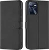 A black book-style phone case for a Realme C35 is shown, with the phone inserted in the right half of the image. Produktbild-Vorschau