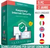 A Kaspersky Internet Security software box with flags representing multiple languages. Produktbild-Vorschau