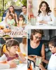 Collage of four images showing a family on a picnic, a woman at a desk, a girl eating, and a woman packing a lunch bag. Produktbild-Vorschau