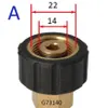 A close-up view of a pressure washer foam cannon adapter with measurement indicators. Náhled obrázku produktu