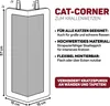 A diagram of a cat scratching post designed for corners, with text describing its features and benefits. Produktbild-Vorschau