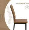 A side view of a brown upholstered chair with a black metal frame, next to a graphic illustrating a spine. Produktbild-Vorschau