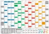 A wall calendar for the year 2026, showing a grid layout for each month with days numbered and color-coded sections. Produktbild-Vorschau