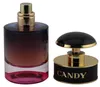 Prada Candy Night Eau de Parfum 30 ml, geöffneter Glasflakon mit goldenem Sprühkopf und separat liegendem schwarz-goldenem Verschluss. Anteprima dell’immagine prodotto