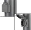 Close-up of an outdoor electrical outlet mounted on a pole, with one inset showing the outlet closed and the other showing it open. Produktbild-Vorschau