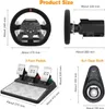 Product dimensions and components of a gaming steering wheel setup. Produktbild-Vorschau