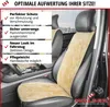 A car seat with a sheepskin cover, with text overlays describing its features. Náhľad obrázku produktu