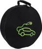 A black circular bag with a green outline of an electric car and charging cable. Podgląd zdjęcia produktu
