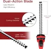 A marketing image showing details of a hedge trimmer blade. Produktbild-Vorschau