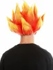 A person wearing a black shirt with a spiky, flame-like wig in red and yellow. Produktbild-Vorschau