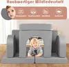 A child is playing inside a modular foam play sofa. Voir les images du produit