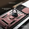 Close-up of a rose gold phone case with a ring holder and camera cover. Produktbild-Vorschau